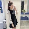 2017 spring elegant chiffon A line dress plumage splicing trumpet holder Hepburn black dress