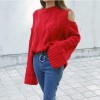 6143 off shoulder fashion wide cuffs Korea loose twist knitting hood sweater