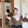 9001 contract color splicing off shoulder trumpet sleeves sweater