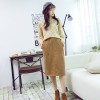 2017 spring and summer slits high waist coat Slim was thin in long paragraph woolen pencil skirt female # 1314