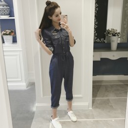 836 women's long sleeve high waist denim jumpsuit