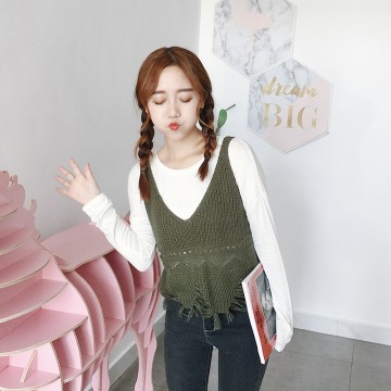 513 Fall Tassel Hollow Sling Short Sleeve Knit Sweater Sweater