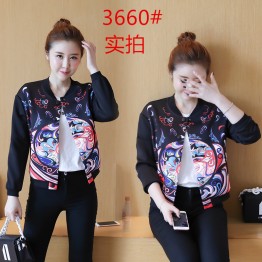 3660  loose long sleeve casual printing baseball  jacket