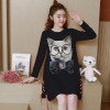 1602 # maternity dress autumn dress Korean loose cotton cat printing pregnant women dress