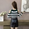 159 women's long sleeve stripes off shoulder bottoming knitting shirt