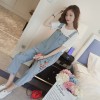 916 a large number of spot Korean students floral embroidered jeans women's belt pants loose holes burr pants