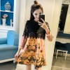 150 loose lace splicing printed dress