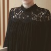 2209 stand collar hollow lace long sleeve chiffon maternity dress