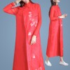 3386 national style collar long sleeves printing linen robe