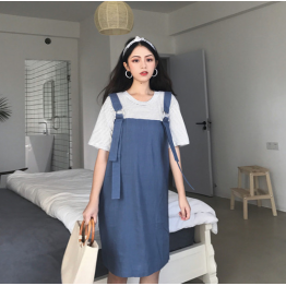 2187 Korean preppy style fake two piece dress