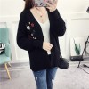 1079 # real shot autumn new lantern sleeves sweater sweater women loose Korean wild embroidery sweater shirt