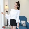 1008 new women's ladies temperament pure color boat neck shirt