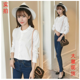 3276 fresh lace stand collar cotton white shirt