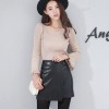 Black leather skirt half skirt 2017 early autumn high waist pack hip step skirt