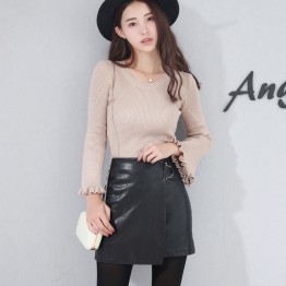 583 high waist Black leather half skirt