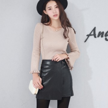 583 high waist Black leather half skirt