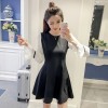 2017 spring elegant chiffon A line dress plumage splicing trumpet holder Hepburn black dress