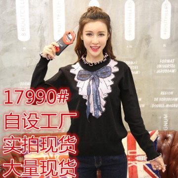 17990 half-collar slim bowknot knotted sweater