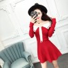 9170 temperament sweet Japanese rabbit ears big V-neck long sleeves knitted dress