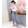 8368 Korean fashion high waist loose ribs wide leg jeans