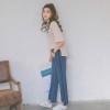 2017 autumn wide leg jeans female nine points high waist straight loose bf gap hit color students wide leg # 2050