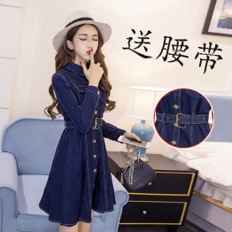 988 girl rhinoceros A-line denim lotus lace dress 