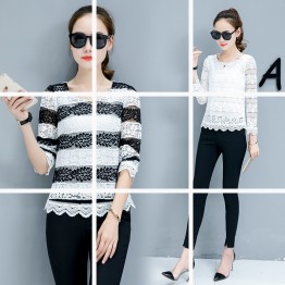 6210 spring and autumn long sleeves hollow lace shirt