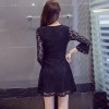 6016 elegant fashion ladies trumpet sleeves V-neck lace dress