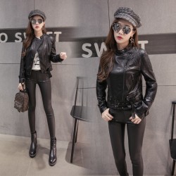 6111 leather women short motorcycle slim women's jacket