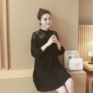 2209 stand collar hollow lace long sleeve chiffon maternity dress