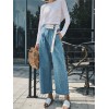 2720 ​​European station 2017 new denim wide leg pants female summer loose high waist decorated belt straight jeans