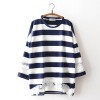 9827 stripes lace splicingr fashion T-shirt