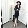 9169 fashion Korean back zipper woolen splicing lace tight hip dress