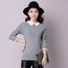 2017 autumn and winter Korean women sweet lace sleeves solid color sweater lapel sweater shirt 8066
