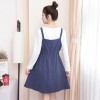 2017 Autumn Fashion Slimming Cotton Trousered Cotton Two-piece Set of White T-shirt + Strap Dress