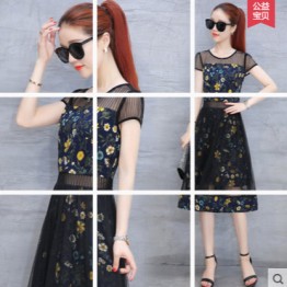 1745 retro floral summer slim temperament grenadine splicing dress