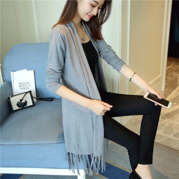 A06 tassel hem long sweater cardigan