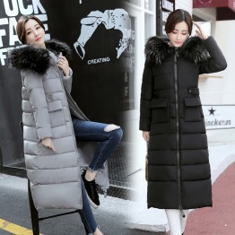 8640 lengthened knee big hair collar pre-feather thick down jacket 
