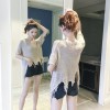 1088 summer short-sleeved irregular burr t-shirt loose hollow V-neck knit blouse