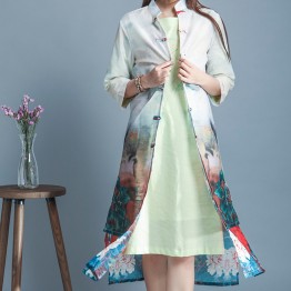 3380 long-sleeved mulberry silk stand collar buckle long coat