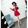 9170 temperament sweet Japanese rabbit ears big V-neck long sleeves knitted dress