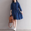 5827 # 2017 real shot art cotton and linen dress spring and autumn linen shirt skirt long sleeves loose outside Sen Sen