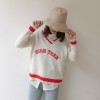 973 Korean fashion preppy style big V collar letter embroidery students sweater