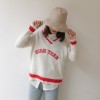 973 Korean fashion preppy style big V collar letter embroidery sweater