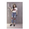 2833 Holes roses net socks jeans nineth pencil pants