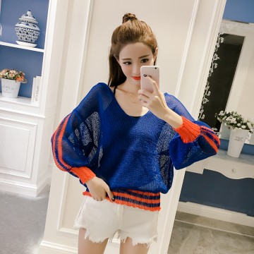 Korean fashion V - neck wide loose sweater long - sleeved jacket 554