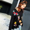 1912 retro long-sleeved V-neck torn tassel flowers embroidered loose knitted sweater
