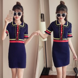 Knitted ice silk dress female summer 2017 new POLO collar skirt Korean version of self-cultivation sweet girl heart