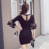 7136 lace perspective horn sleeve fashion nightclub sexy dress 