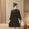 2017 new Korean autumn stand collar hollow lace code long-sleeved chiffon pregnant women skirt dress